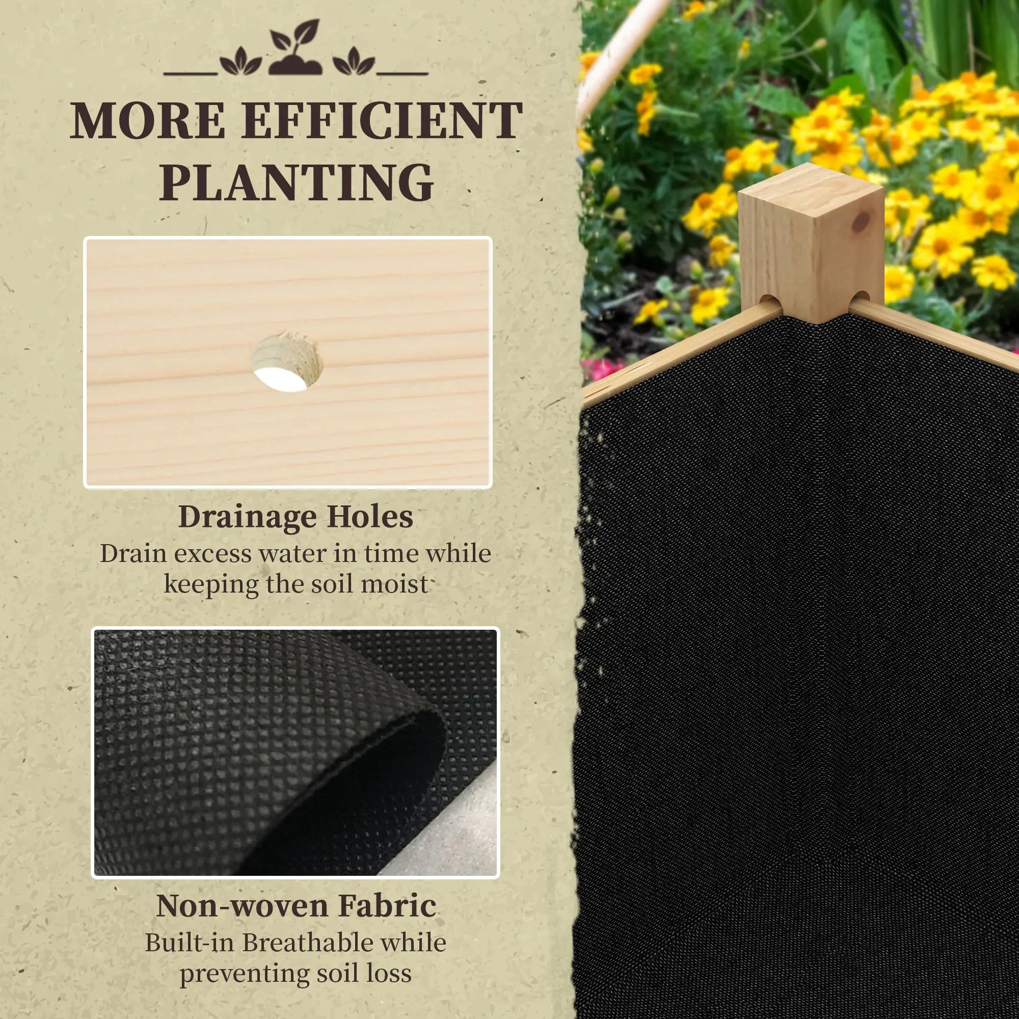 Wooden Raised Planter Box, Drain Holes, 45.3x21.7x31.5inch, Natural Elevated Garden Beds at Gallery Canada