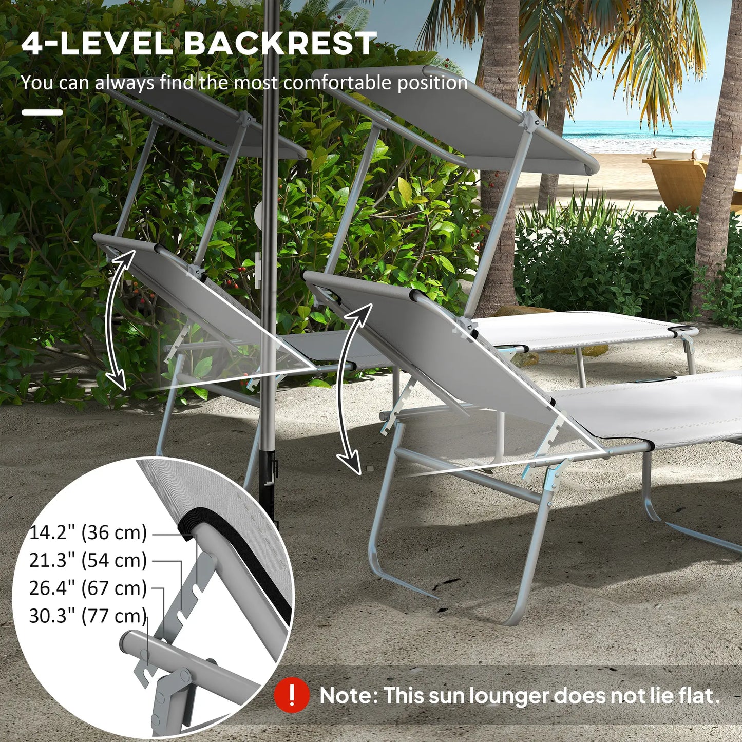Outdoor Lounge Chair, Adjustable Folding Chaise With Sun Shade, Light Grey Lounger Chairs at Gallery Canada