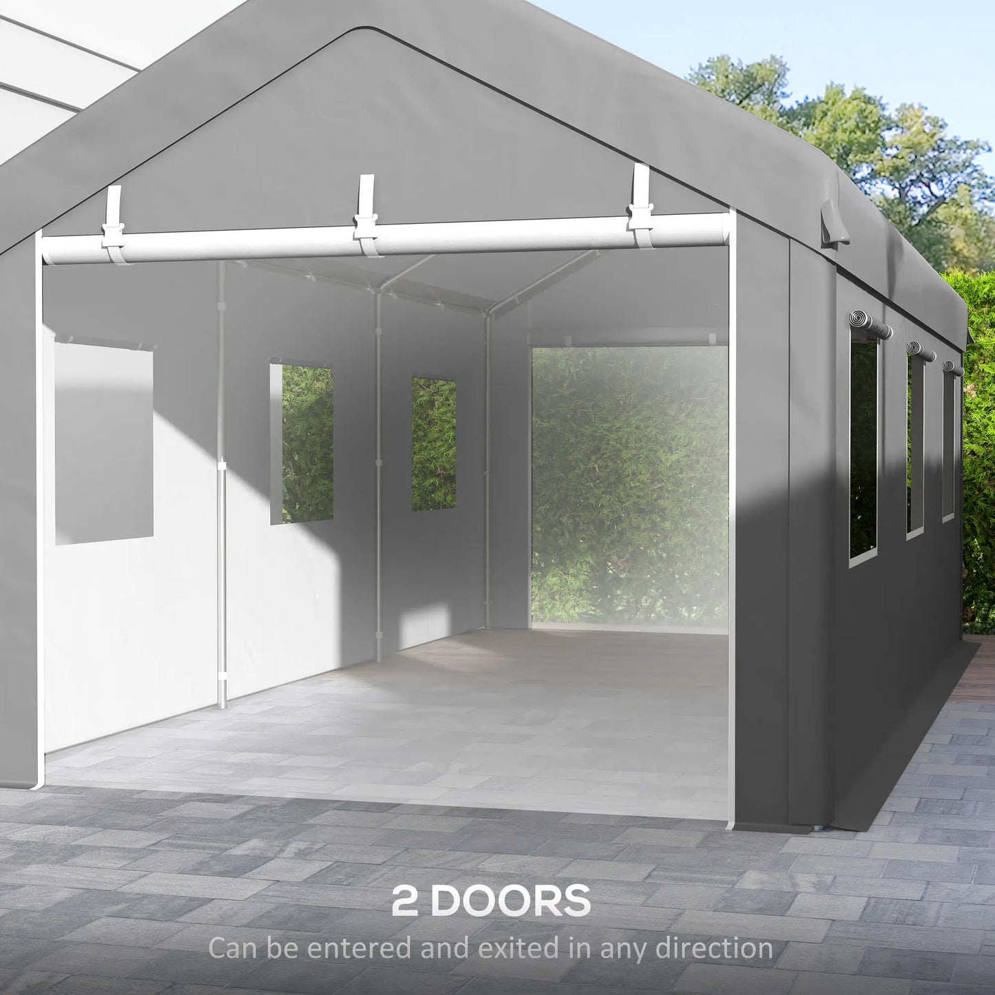 10' x 20' Heavy Duty Carport, Portable Garage, 6 Mesh Windows, 2 Doors, Grey Car Shelters at Gallery Canada