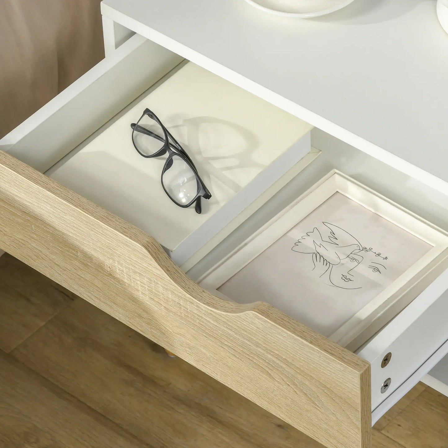 Set of 2 Bedside Tables, Modern Nightstand with Drawer, Shelf, White Bedside Tables at Gallery Canada
