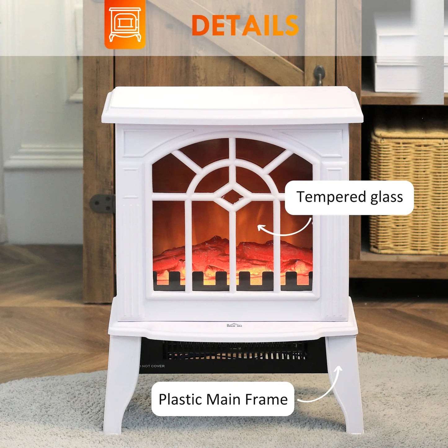 Electric Fireplace Heater, Freestanding Stove, Realistic Flame, Overheat Protection, 750W/1500W, White Electric Fireplaces at Gallery Canada