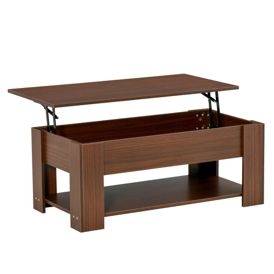 Lift Top Coffee Table with Hidden Storage Compartment and Open Shelf, Center Table for Living Room, Brown - Gallery Canada