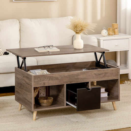 Lift Top Coffee Table with Hidden Storage Compartment, Drawer and Open Shelves, Coffee Table with Lift Tabletop, Center Table for Living Room, Espresso - Gallery Canada