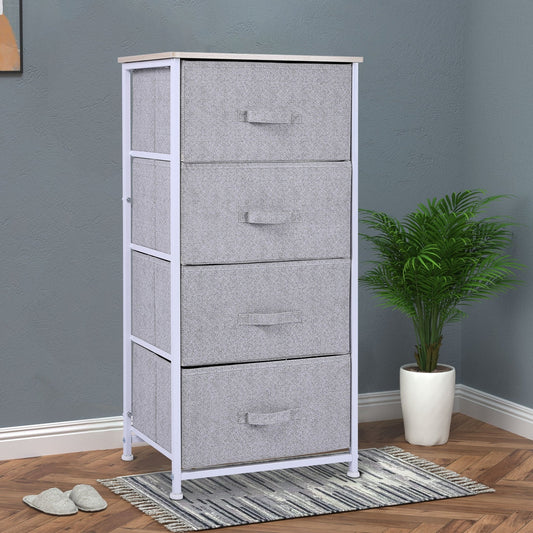 Linen Drawer Cabinet Organizer Storage Dresser Tower with 4 Removable Drawer Metal Frame Adjustable Feet for Living Room, Kitchen, Bathroom, White - Gallery Canada