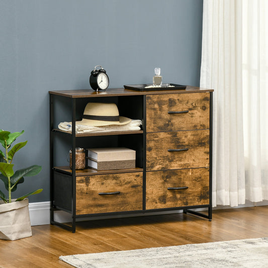 Living Room Storage Cabinet, Industrial Accent Cabinet with 4 Fabric Bins, 2 Open Shelves for Living Room, Rustic Brown - Gallery Canada