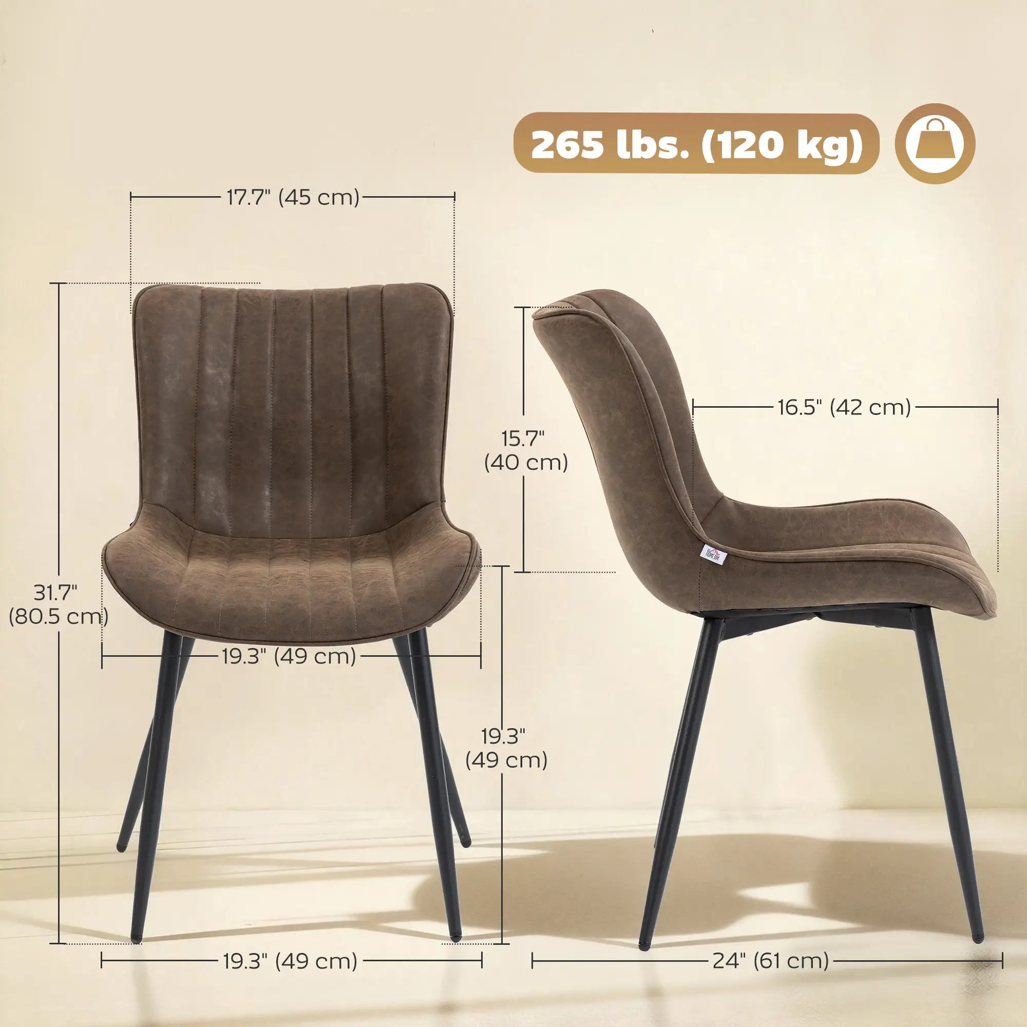 PU Leather Dining Chairs Set of 4, Steel Legs, Backrest, Brown Dining Chairs at Gallery Canada
