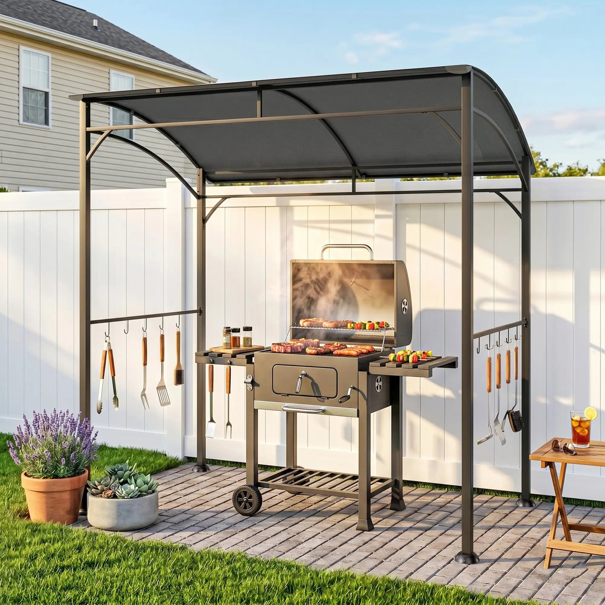 7' x 5' Charcoal Grey Garden Grill Canopy, BBQ Gazebo Tent With Steel Frame, Charcoal Grey BBQ Grill Gazebos at Gallery Canada