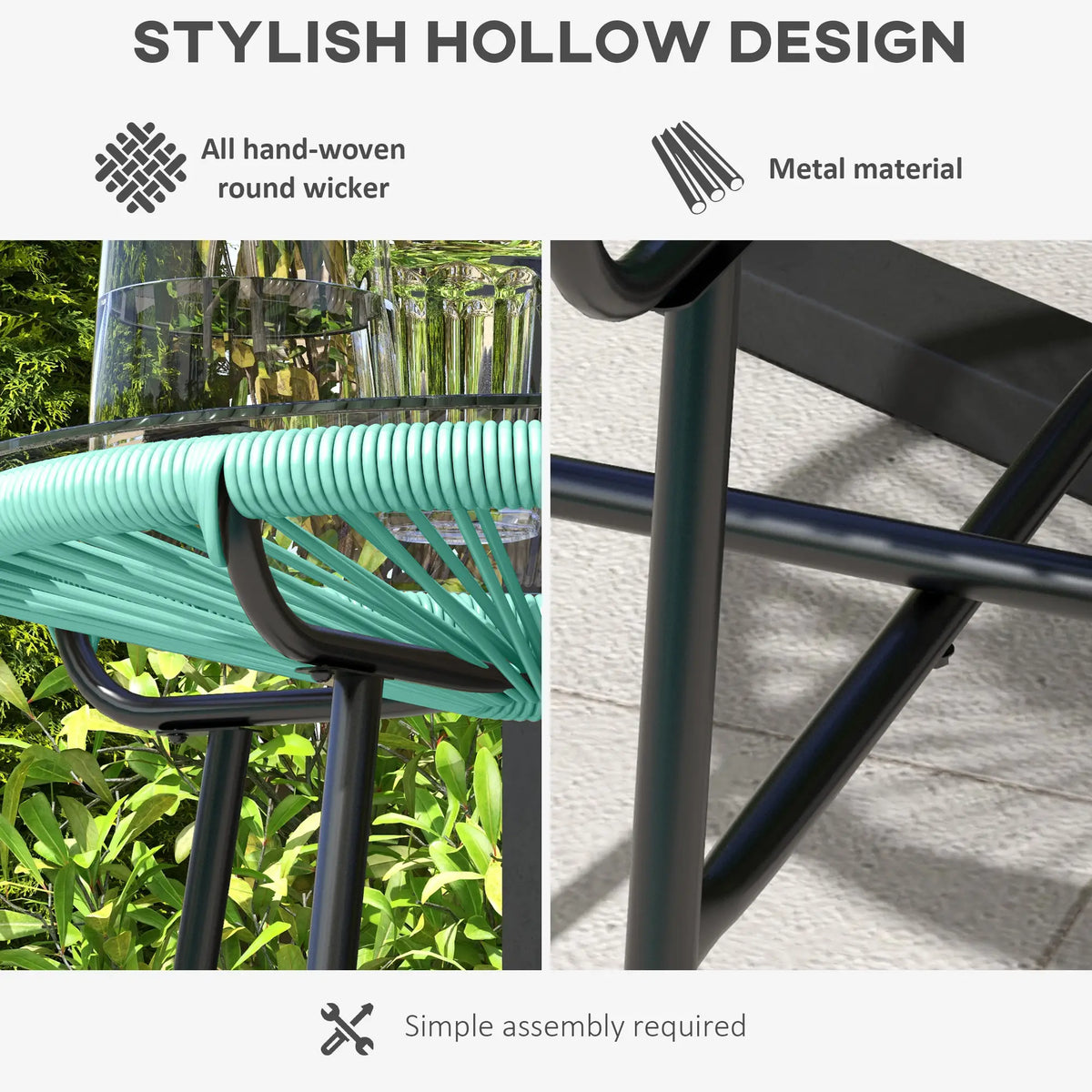 Round Outdoor Rattan Side Table, Tempered Glass Top, Light Green Patio Side Tables at Gallery Canada