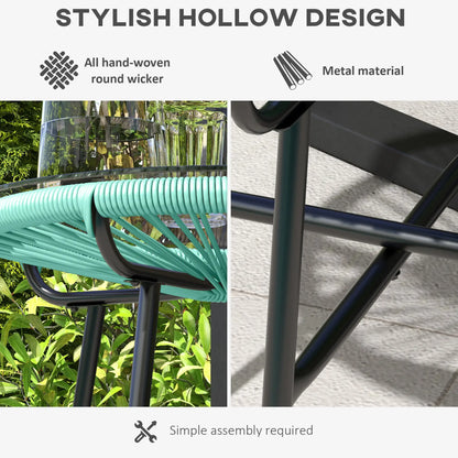 Round Outdoor Rattan Side Table, Tempered Glass Top, Light Green Patio Side Tables at Gallery Canada