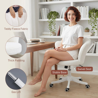 Office Chair, Armless Swivel Desk Chair with Adjustable Height, Backrest, Tilt Function for Office, Vanity, Cream White Task Chairs at Gallery Canada