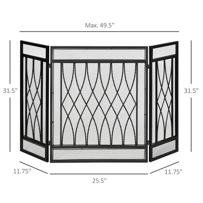 3-Panel Metal Mesh Fireplace Screen, Decorative Fire Spark Guard Cover, 49.5" x 31.5"for Living Room Home Decor, Black at Gallery Canada