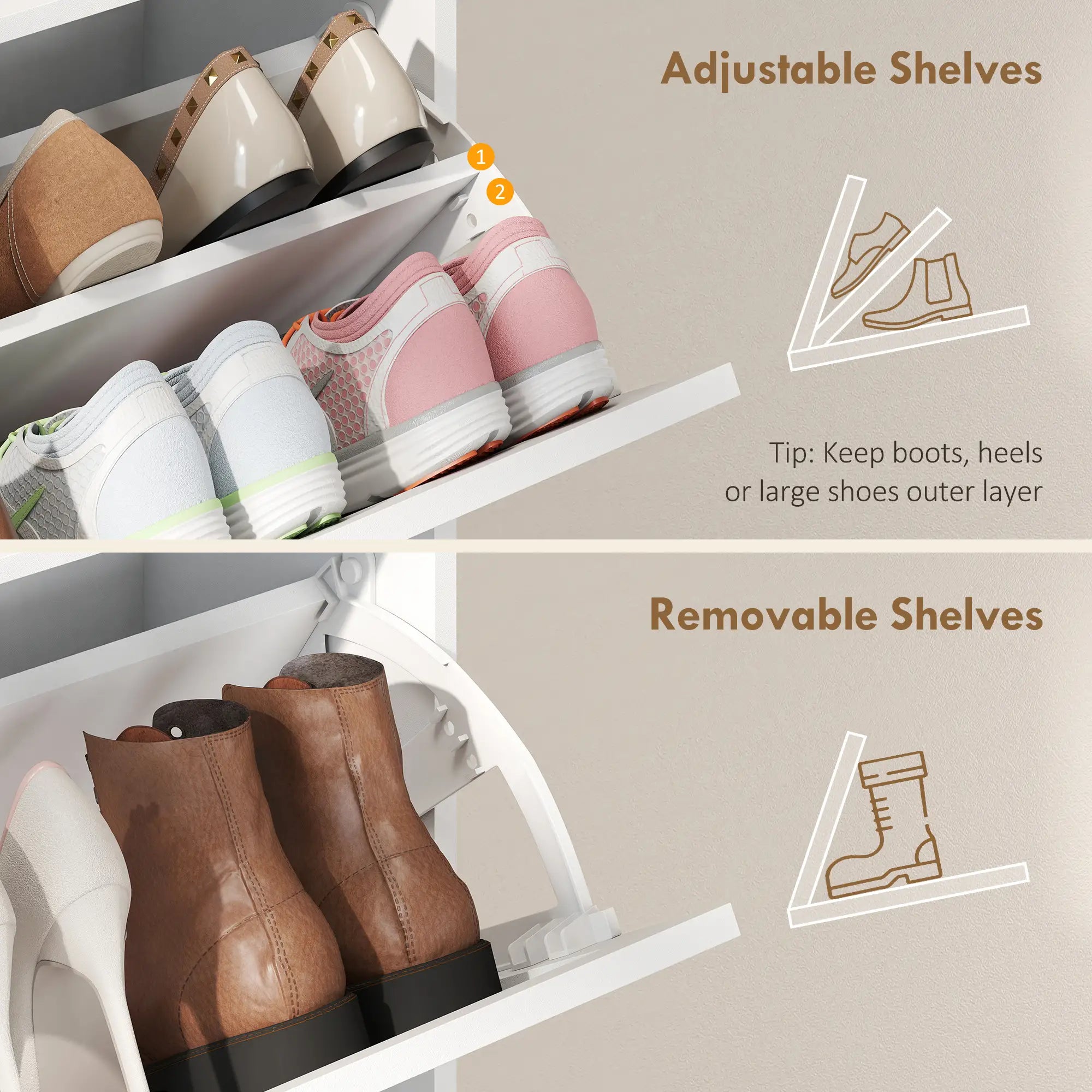 Shoe Storage Cabinet, 4 Flip Drawers, Farmhouse Narrow, Holds 24 Pairs, White Shoe Storage Cabinets & Racks at Gallery Canada