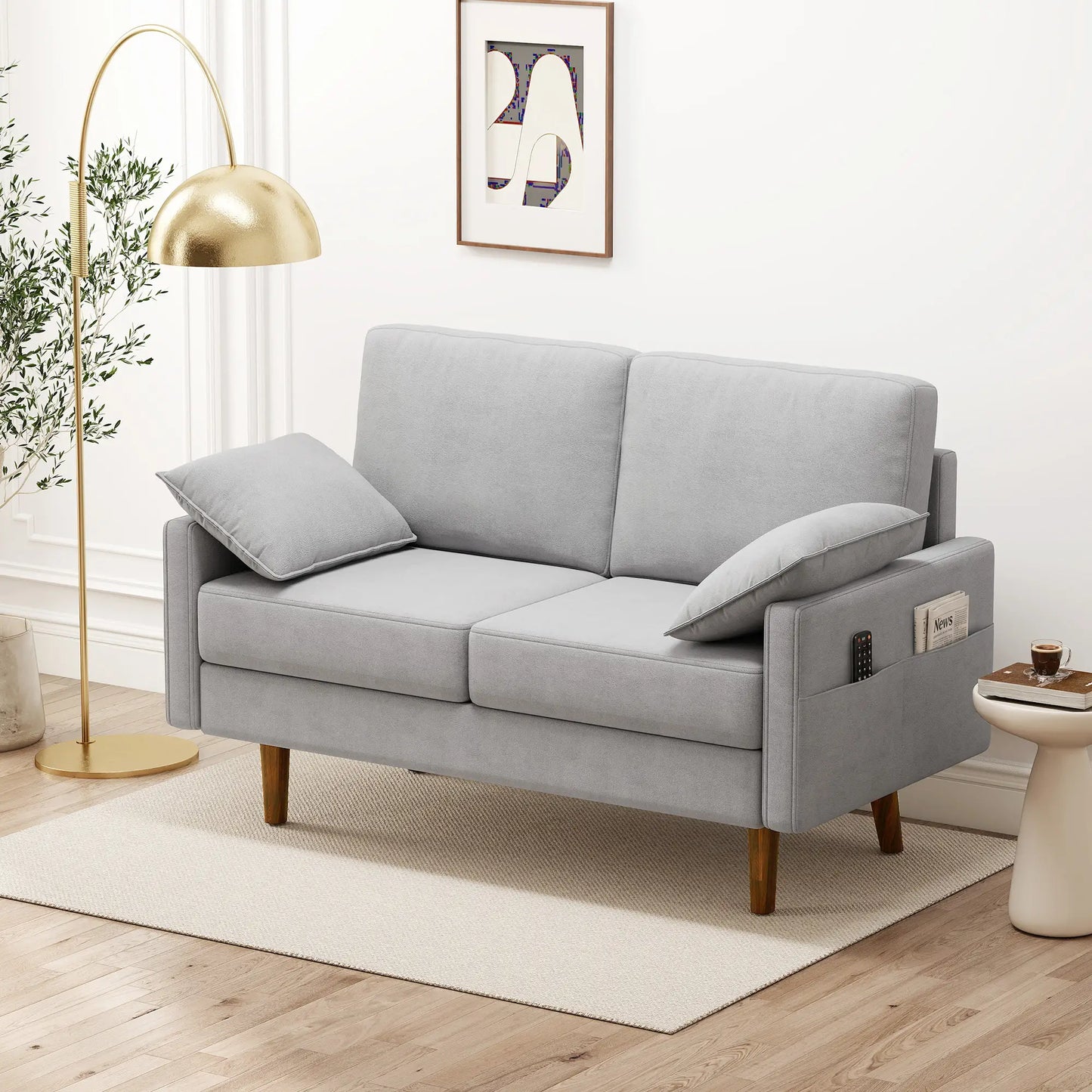3 Seater Velvet Sofa, Spring Cushions, Rubber Wood Legs, Grey 3-Seater Sofas at Gallery Canada