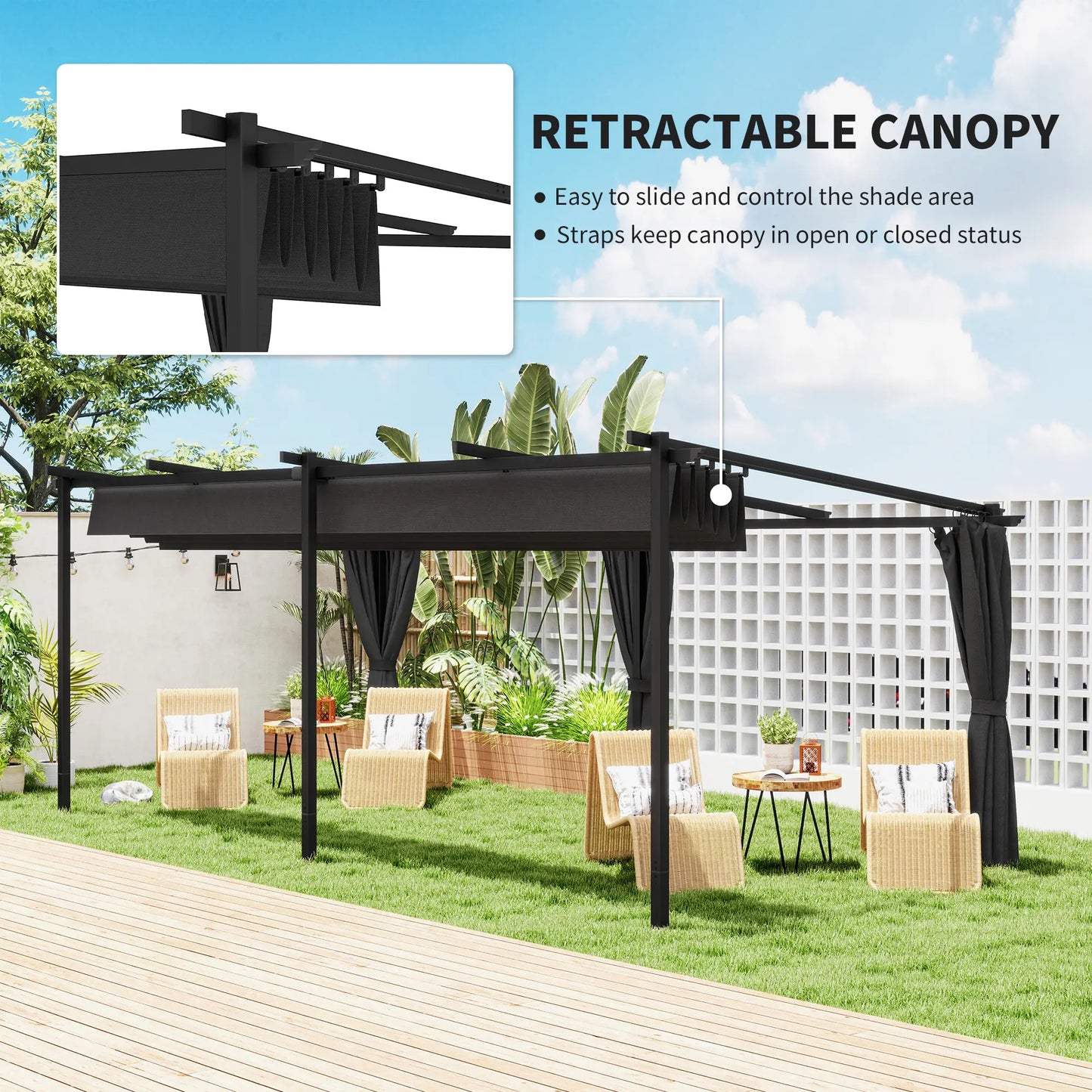10' x 20' Metal Retractable Pergola Canopy, Outdoor Gazebo UPF30+ Sun Shade Pergolas at Gallery Canada