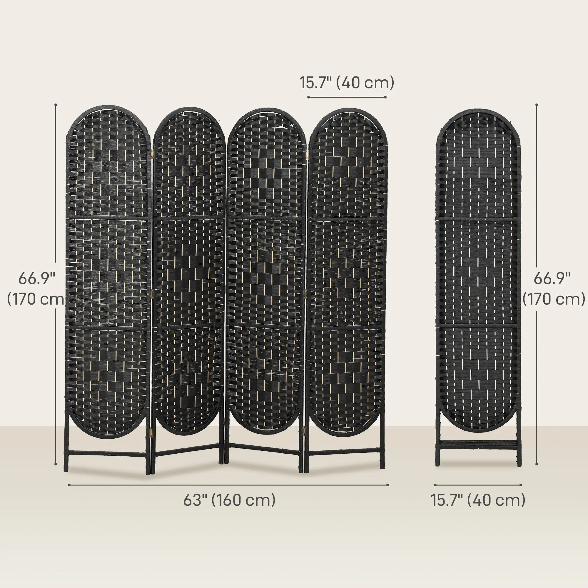 Bohemian Privacy Screen, 4 Panel Folding Room Divider, Arched Top, Black Room Dividers at Gallery Canada