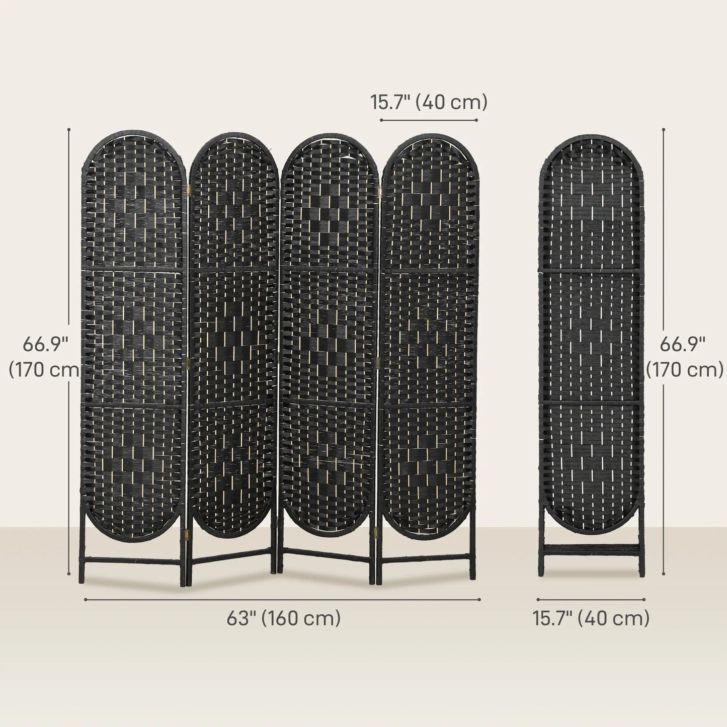 Bohemian Privacy Screen, 4 Panel Folding Room Divider, Arched Top, Black Room Dividers at Gallery Canada