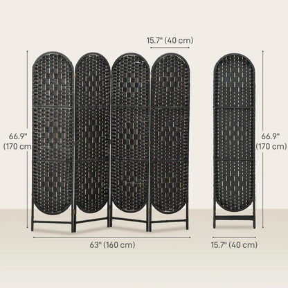 Bohemian Privacy Screen, 4 Panel Folding Room Divider, Arched Top, Black Room Dividers at Gallery Canada