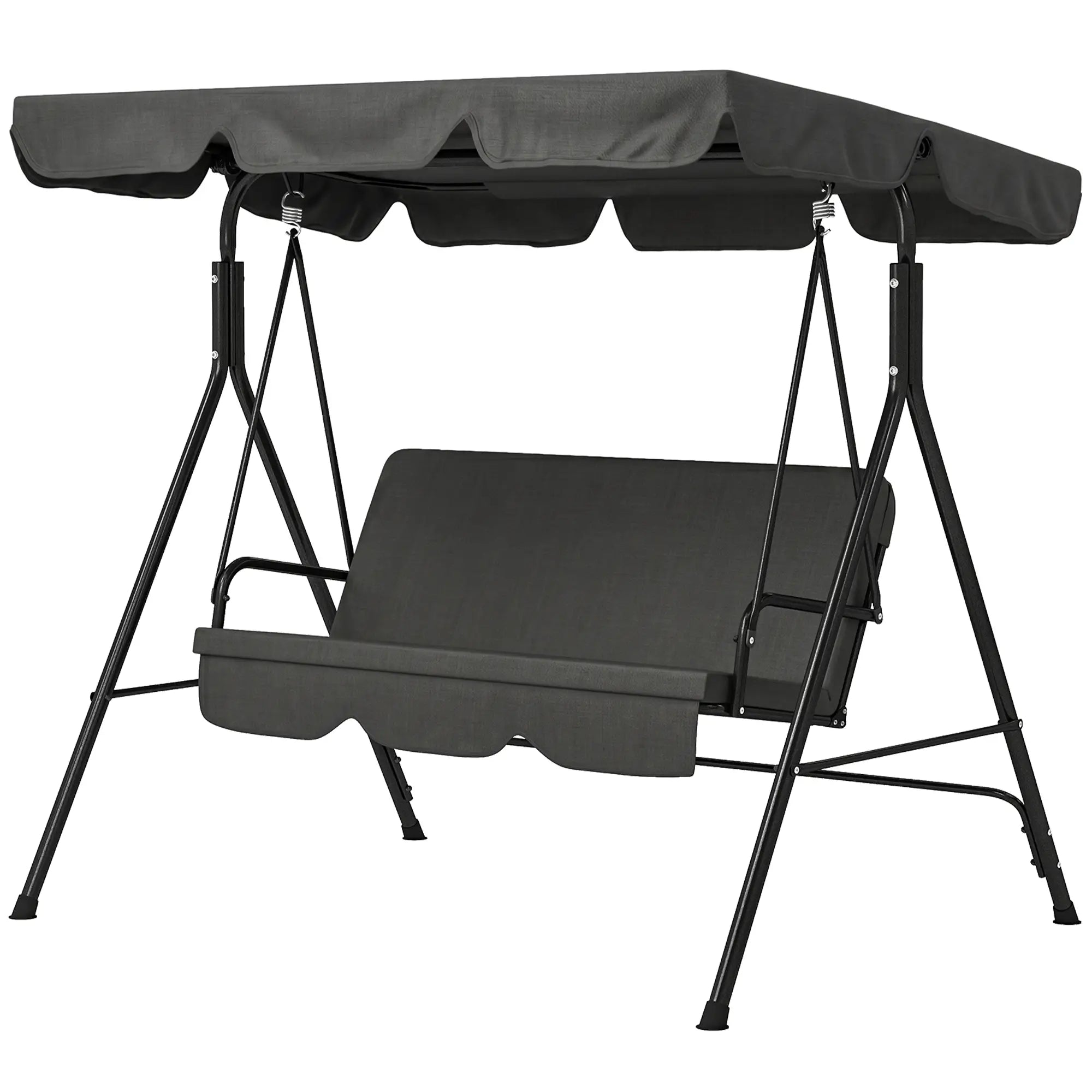 3-Seater Outdoor Porch Swing, Adjustable Canopy, Black Patio Swings with Stand Black at Gallery Canada