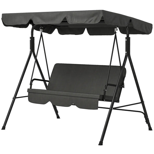 3-Seater Outdoor Porch Swing, Adjustable Canopy, Black Patio Swings with Stand Black at Gallery Canada