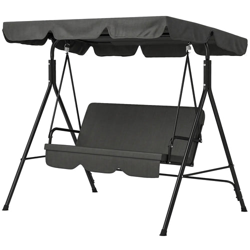 3-Seater Outdoor Porch Swing, Adjustable Canopy, Black