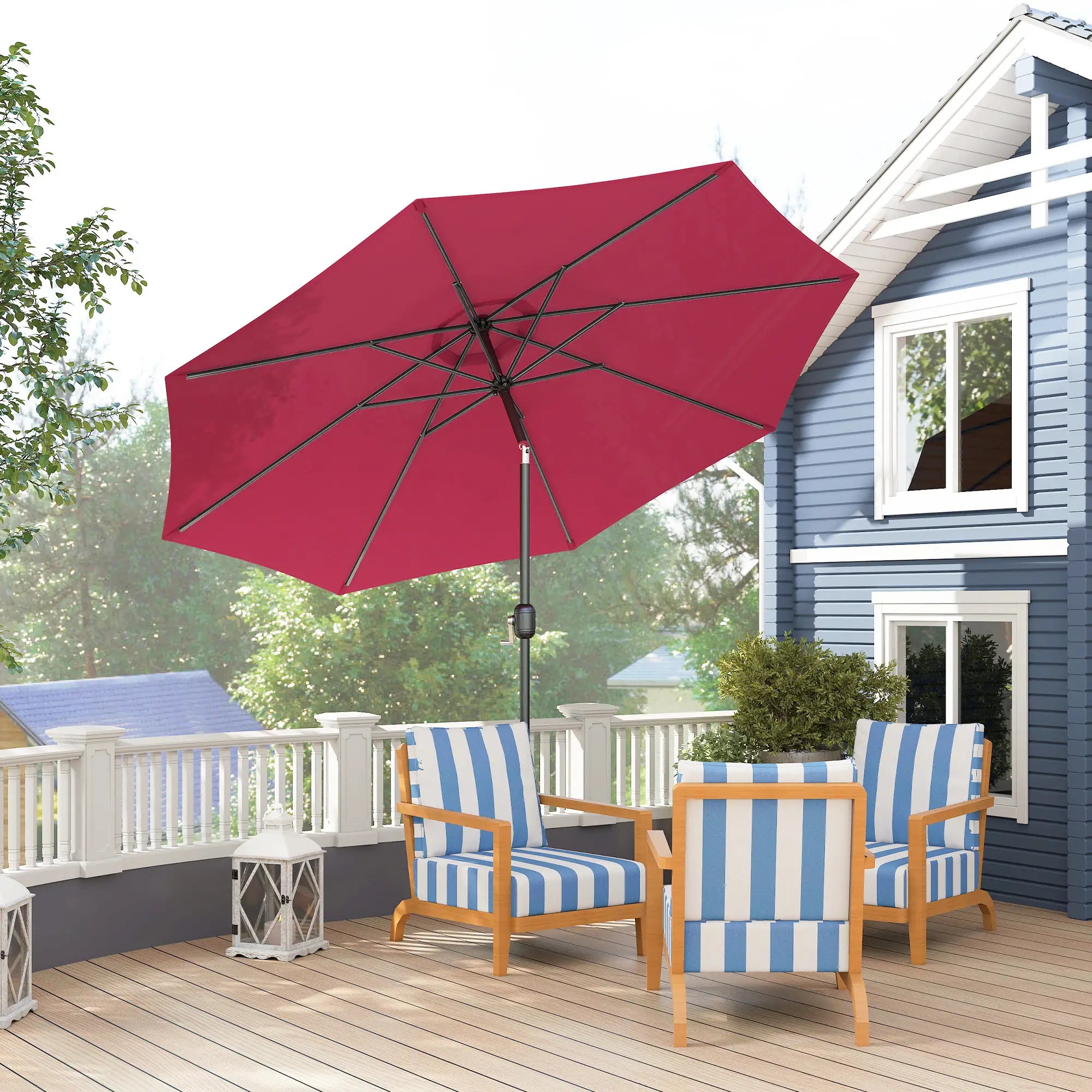 10' x 8' Round Market Umbrella, Crank Handle, Tilt, Wine Red Sun Umbrellas at Gallery Canada