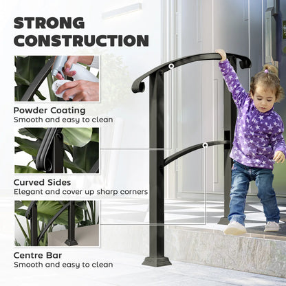 Outdoor Step Handrails, 1-3 Step, Metal Railing with Kit, Black Garden Decor at Gallery Canada