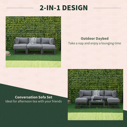 6 Piece Patio Furniture Set, Sectional Outdoor Daybed, Aluminum Frame, Grey