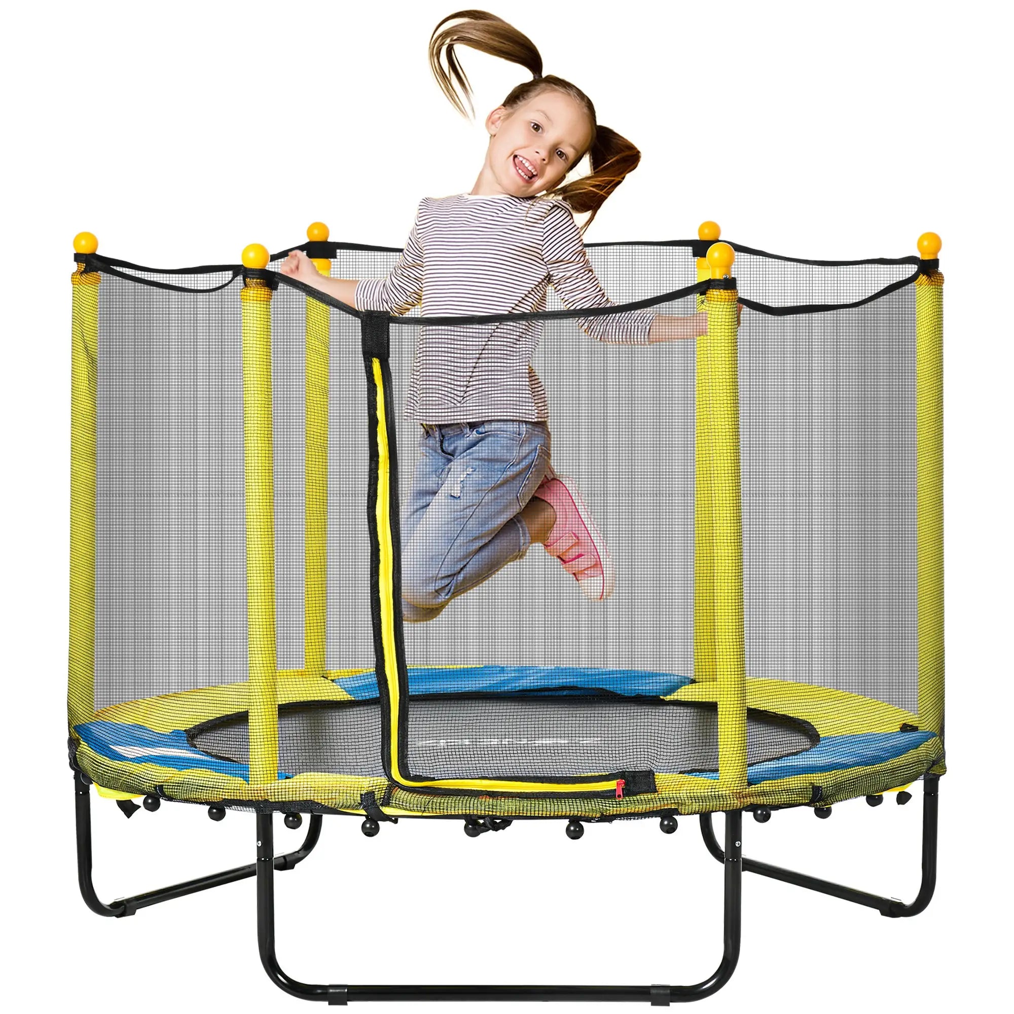 4.6FT Kids Trampoline with Enclosure Net, Indoor Outdoor, Yellow Trampolines at Gallery Canada