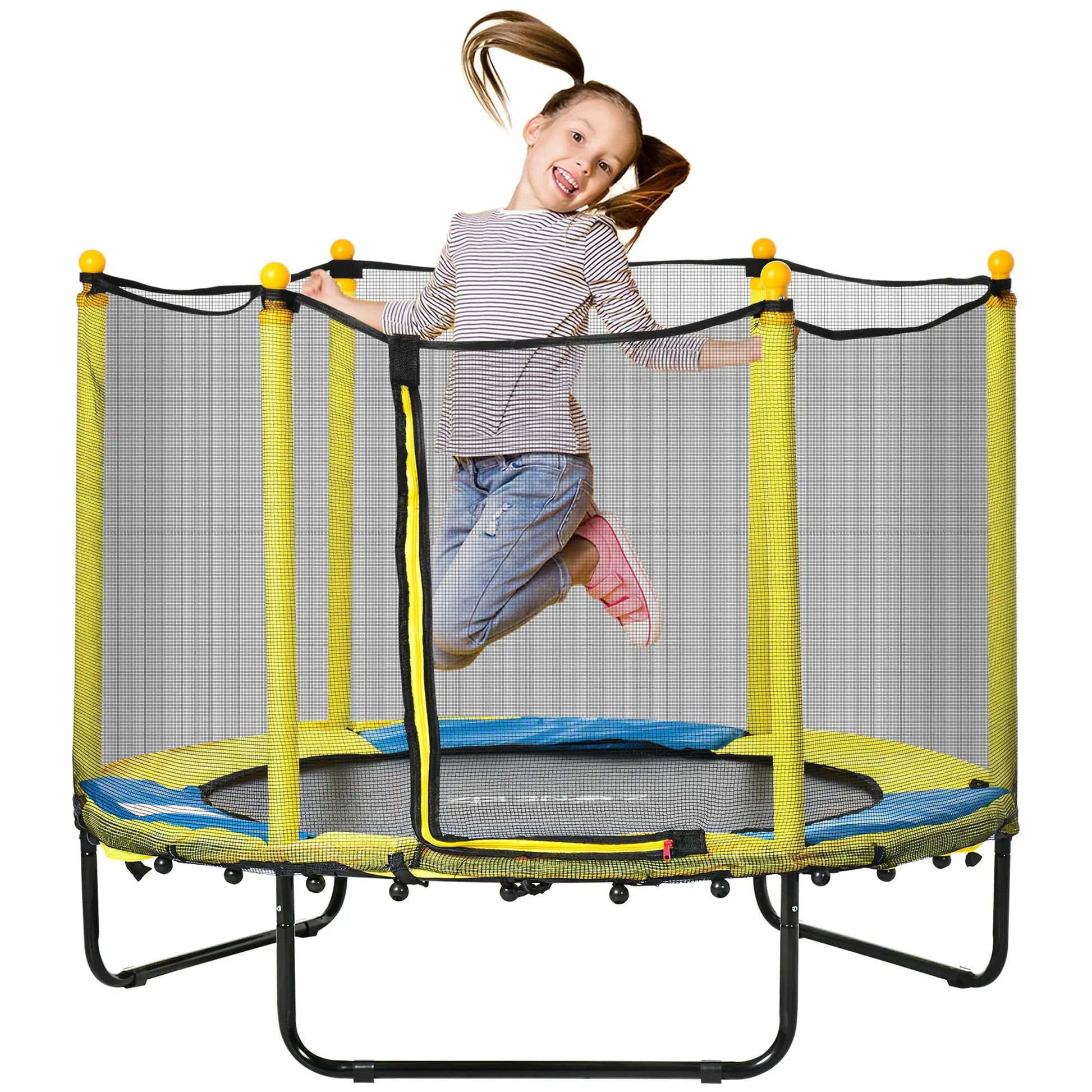 4.6FT Kids Trampoline with Enclosure Net, Indoor Outdoor, Yellow Trampolines at Gallery Canada