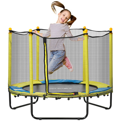 4.6FT Kids Trampoline with Enclosure Net, Indoor Outdoor, Yellow Trampolines at Gallery Canada