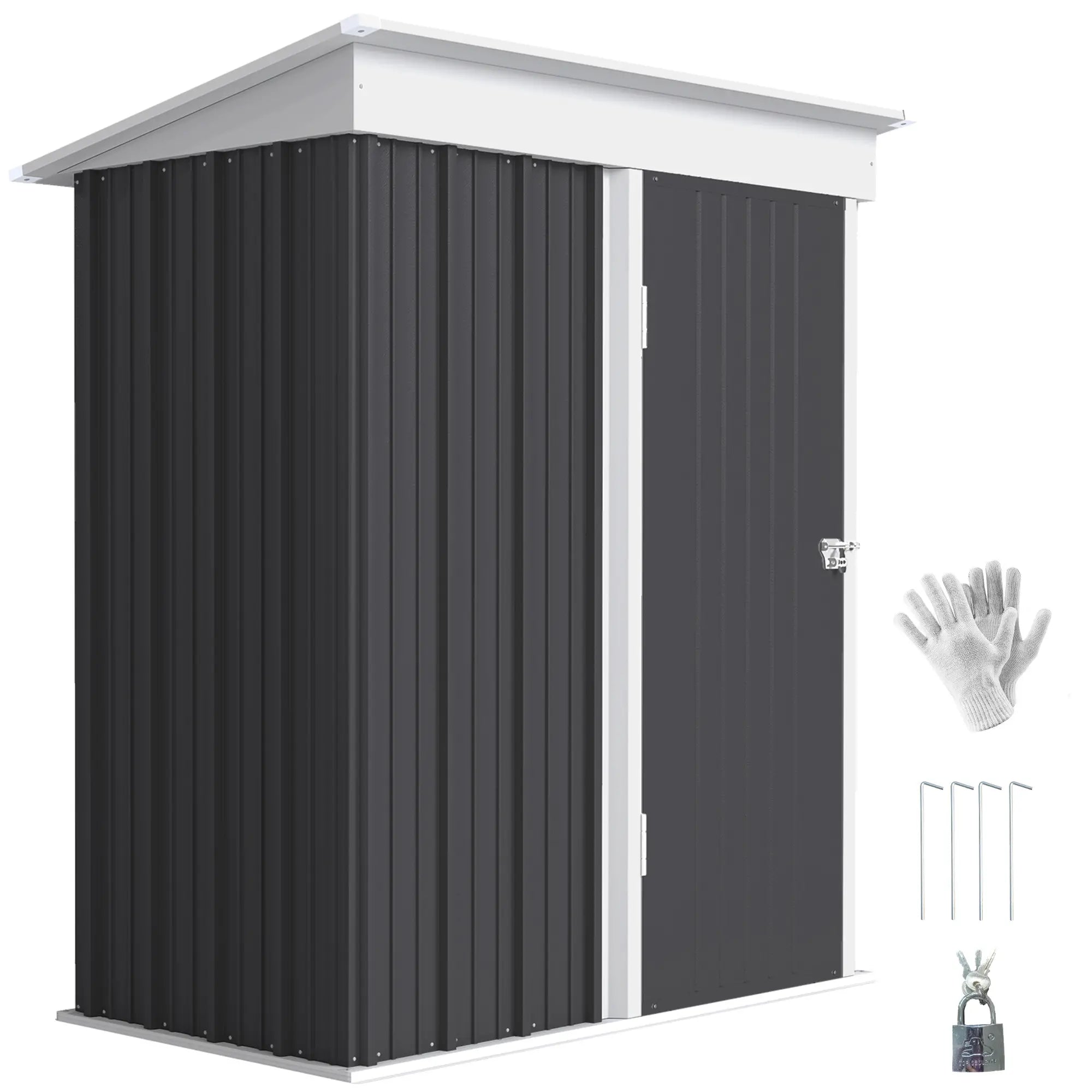 Outdoor Storage Shed, Steel Lean-To, Adjustable Shelf, 5'x3'x6', Dark Grey Sheds at Gallery Canada