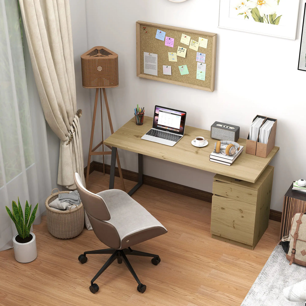 53 Inch Computer Desk, Writing Table with Cabinet, Drawer, Adjustable Shelf Office Desks & Work Stations at Gallery Canada