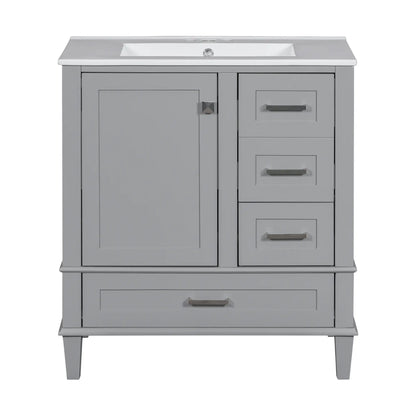 Bathroom Vanity with Sink, Solid Wood, Storage Cabinet, 30" L x 18" W x 34" H, Grey Sink Cabinets Grey at Gallery Canada