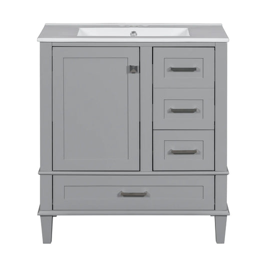 Bathroom Vanity with Sink, Solid Wood, Storage Cabinet, 30" L x 18" W x 34" H, Grey Sink Cabinets Grey at Gallery Canada