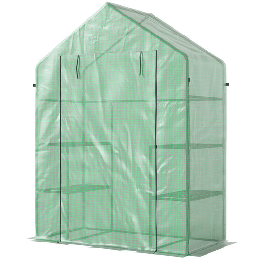 3-Tier Mini Greenhouse, 4 Shelves, Roll-Up Door, 56" x 29" x 77", Green Walk In Greenhouses Dark Green at Gallery Canada