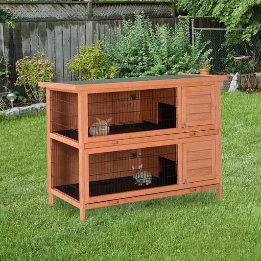 54"L 2-Story Large Rabbit Hutch Bunny Cage Wooden Pet House Small Animal Habitat with Lockable Doors, No Leak Tray and Waterproof Roof for Outdoor/Indoor Orange - Gallery Canada
