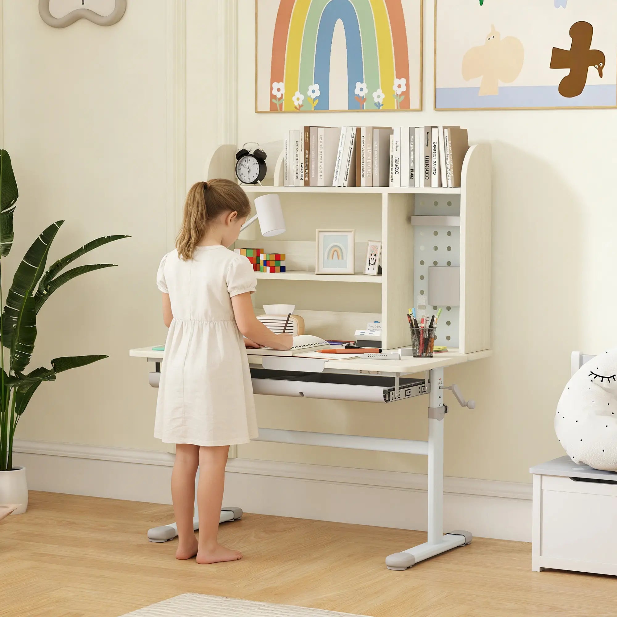 Kids Desk, Height Adjustable, Tilted Desktop, Storage, Drawer, Pegboard, 3-12 Years Kids Desk Sets at Gallery Canada