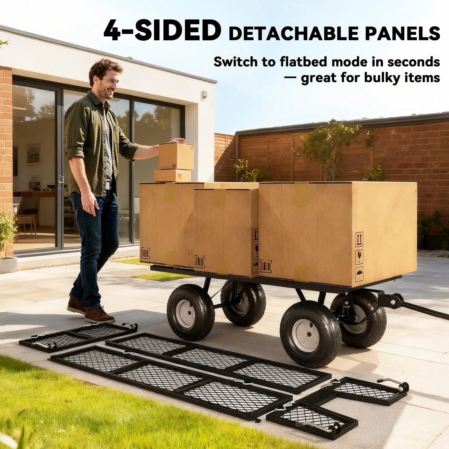 Steel Garden Cart, Utility Wagon, Removable Liner, Quick-Release Sides, 10" Wheels, 660lbs Capacity Folding Garden Carts at Gallery Canada