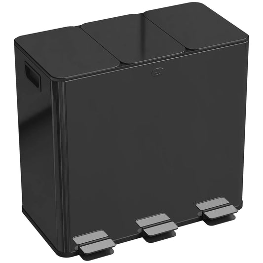 Poubelle Triple, Poubelle à Fermeture Douce, 3 x 20 Litres, Noir