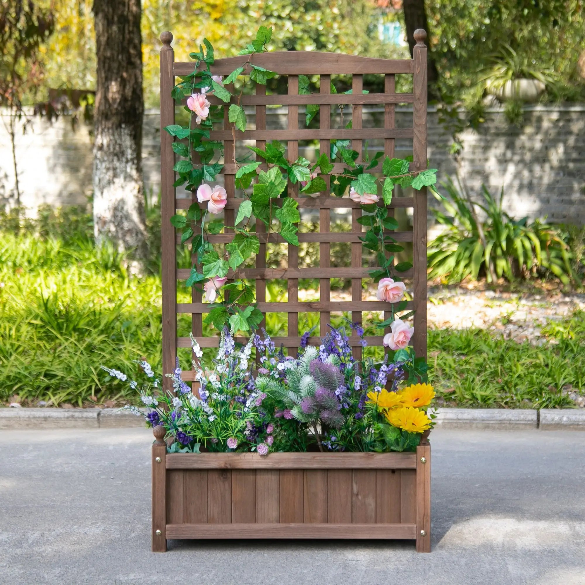 Raised Garden Bed with Trellis, Wood Planter Box, 25.2