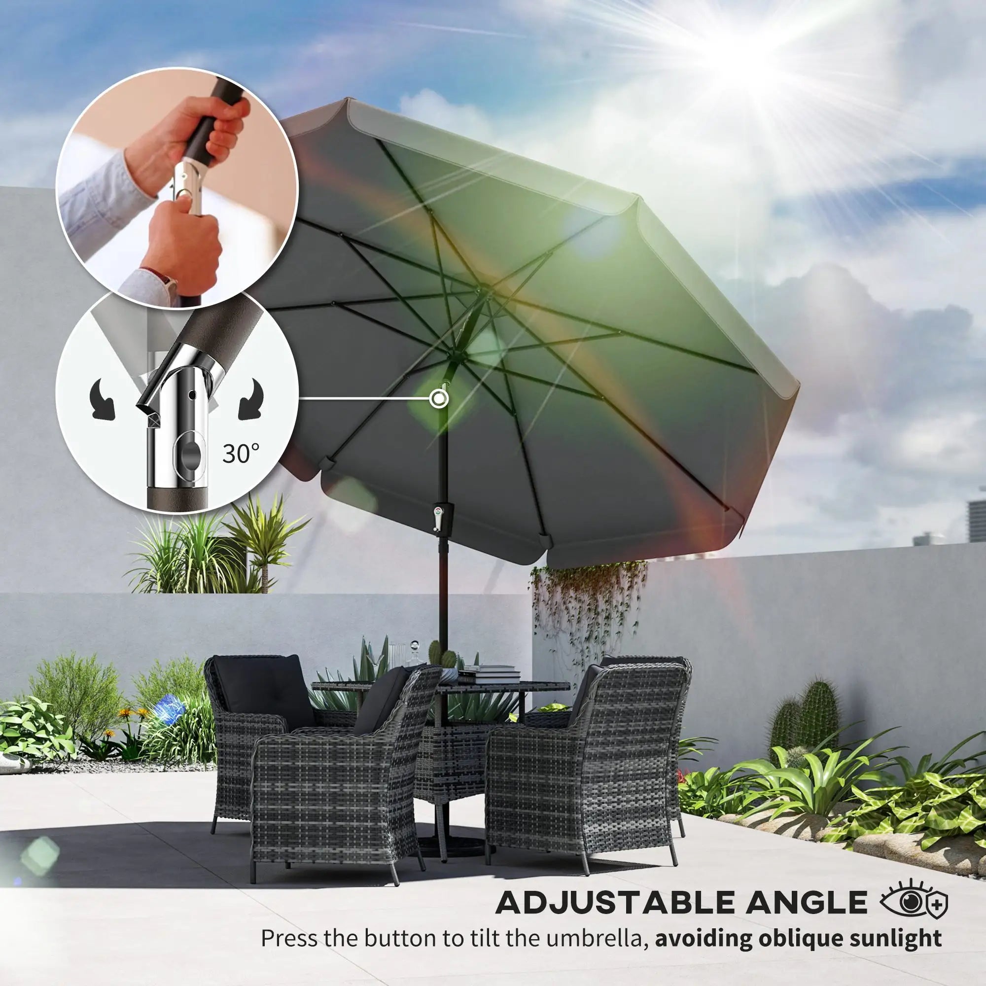 10 ft Outdoor Patio Umbrella, Push Button Tilt, Crank, Dark Grey Sun Umbrellas at Gallery Canada
