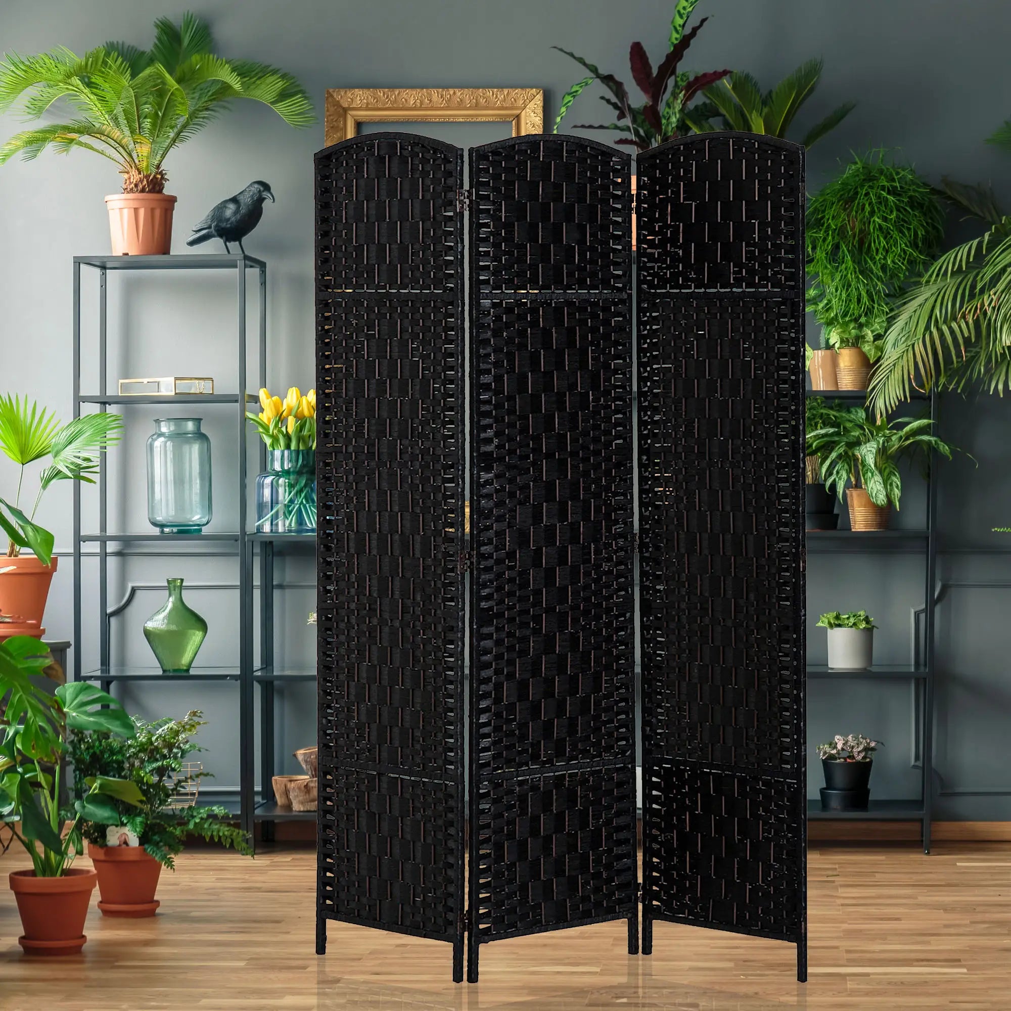 6ft Folding Room Divider, 3 Panel Wooden Frame, Black Room Dividers at Gallery Canada