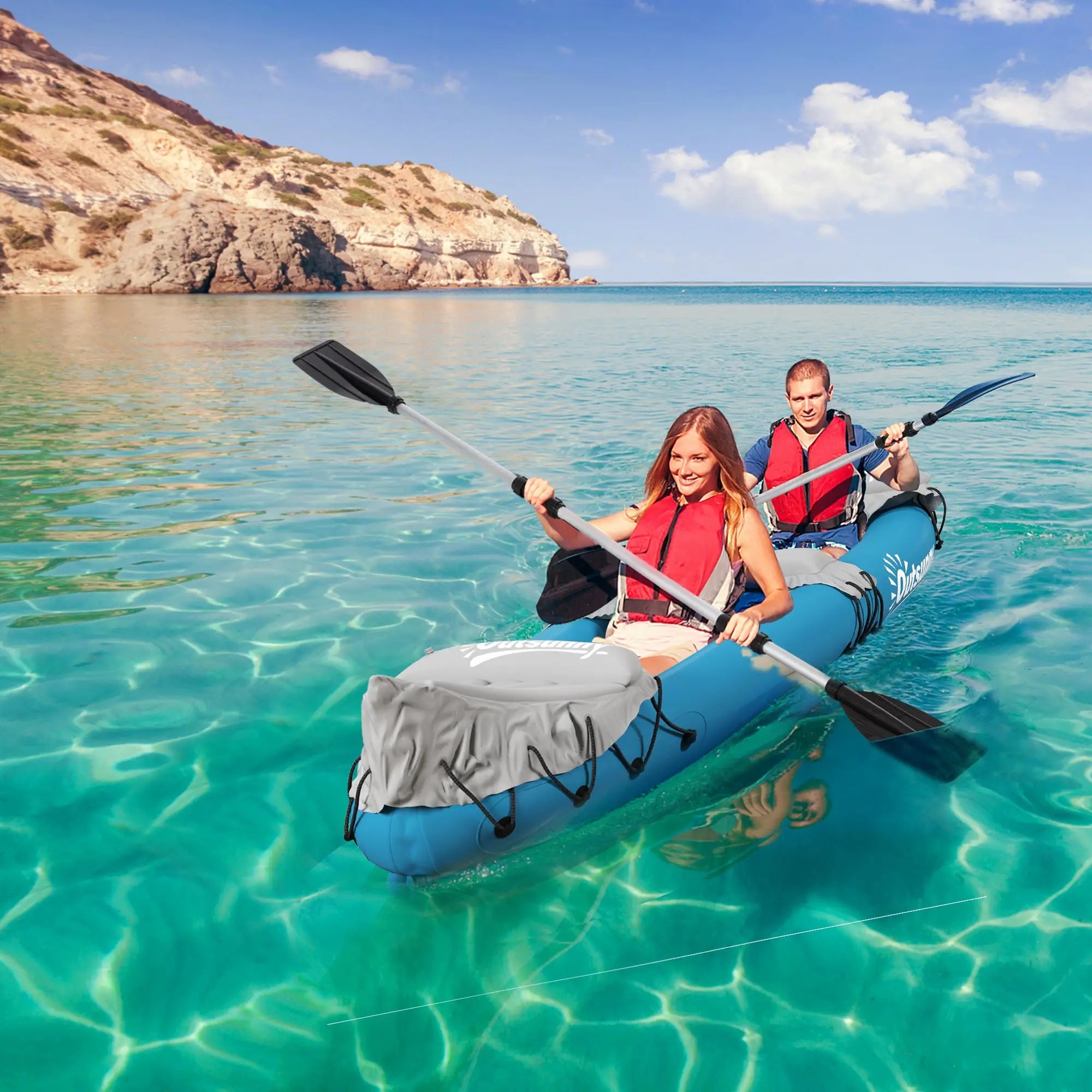 2-Person Inflatable Kayak, Foldable Fishing Boat, Aluminum Oars, Blue Water Sports & Boating Supplies at Gallery Canada