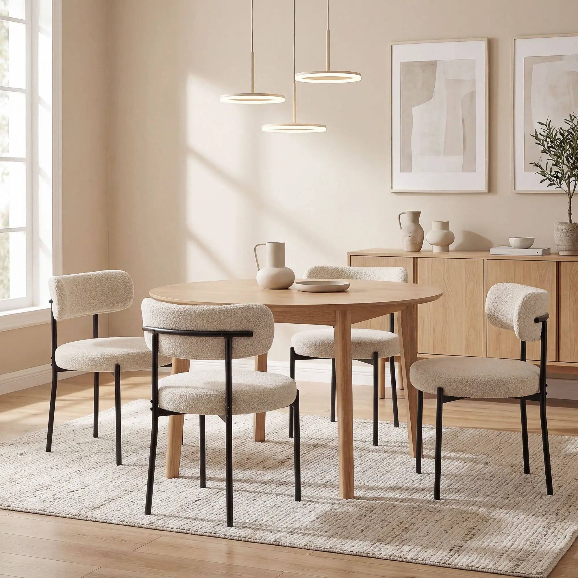 Modern Dining Chairs, Berber Fleece Upholstery, Steel Legs, 4 Pieces, Beige Dining Chairs at Gallery Canada