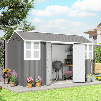 12' x 5.5' Metal Garden Storage Shed, Lockable Door, Light Grey Sheds at Gallery Canada