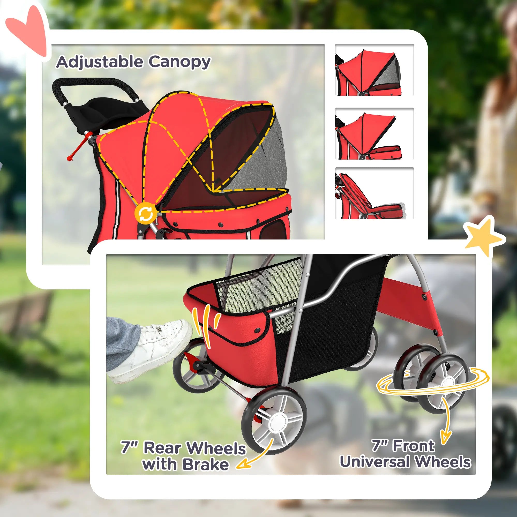 Foldable Pet Stroller, 360° Swivel Wheels, Reflective Strips, Red Dog Bike Trailers & Strollers at Gallery Canada