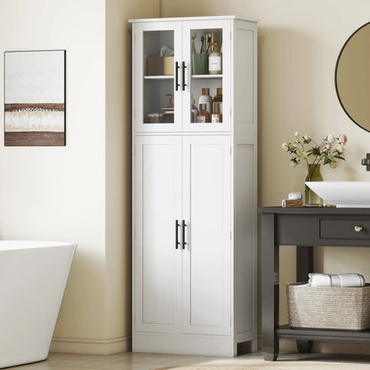 Tall Bathroom Cabinet, Glass Doors, Adjustable Shelves, White Freestanding Bathroom Cabinets at Gallery Canada