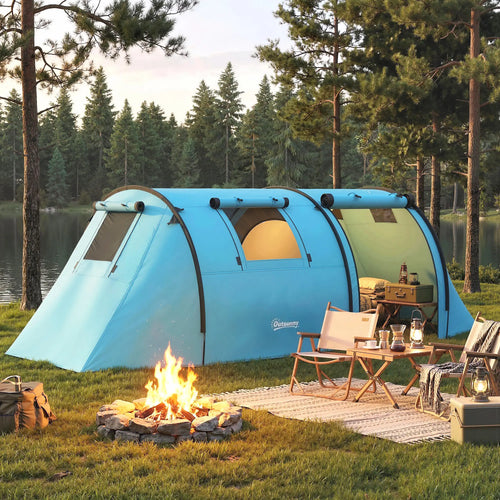 3-4 Person 2 Room Camping Tent, 3000Mm Waterproof, Sky Blue