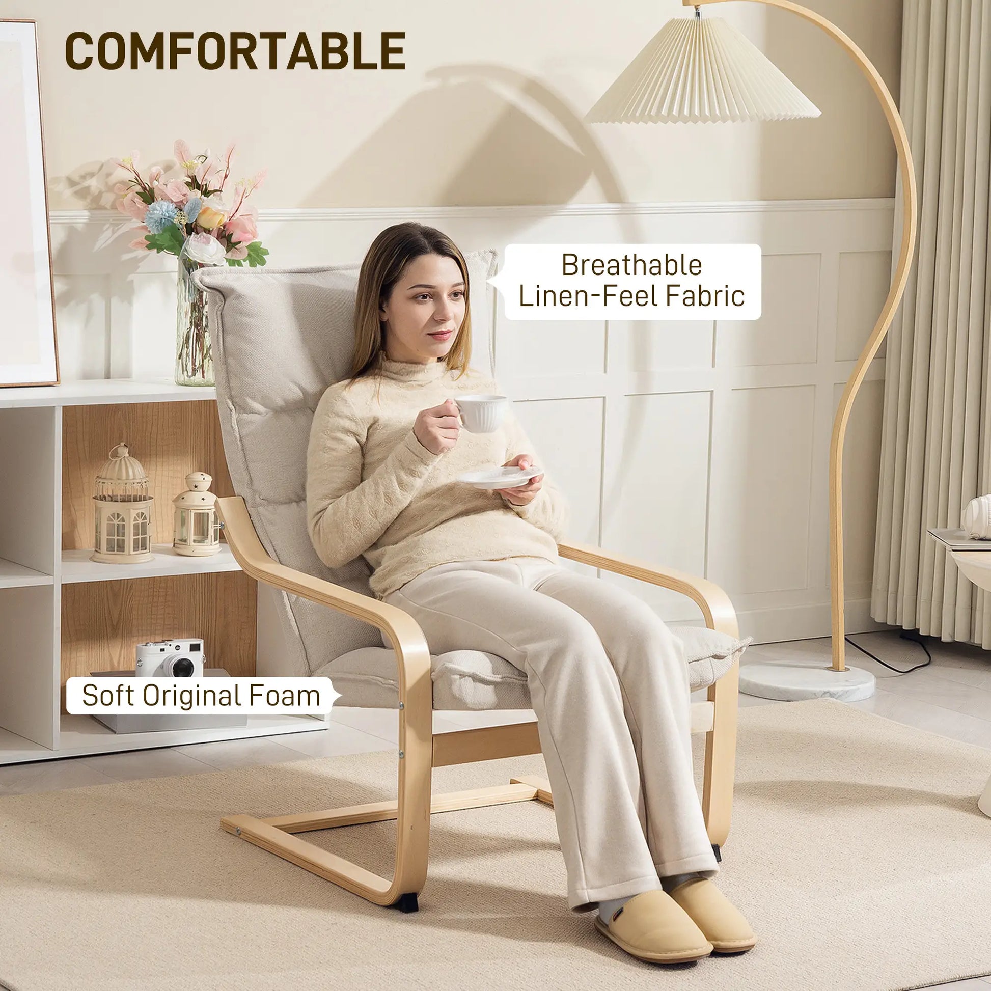 Modern Armchair, Upholstered Accent Chair, Curved Leg, Cream White Accent Chairs at Gallery Canada