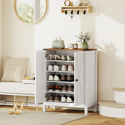Shoe Cabinet With Barn Doors, Adjustable Shelves, Holds 15 Pairs, White Shoe Storage Cabinets & Racks at Gallery Canada